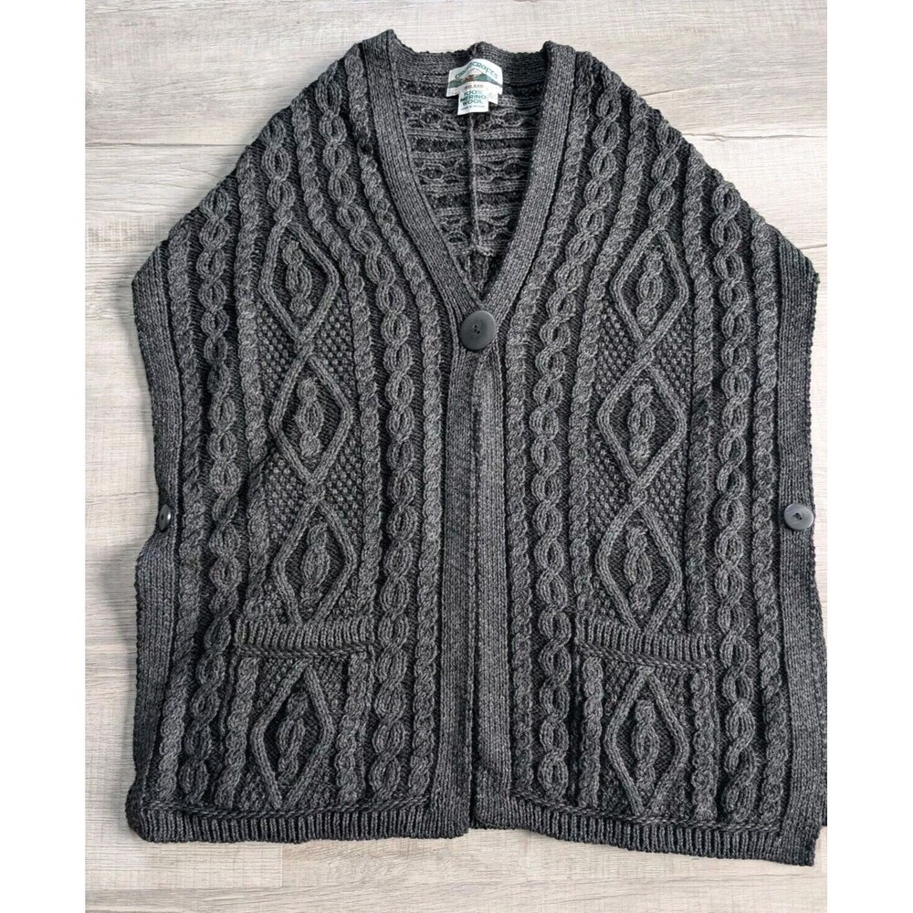 Aran Crafts Charcoal Cable Knit Poncho